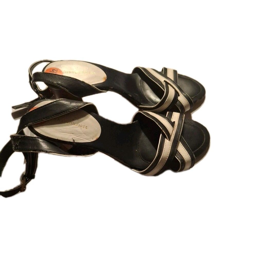 Tommy Hilfiger Sandals Women's Size 9.5 Blue White Open Toe Low Heel Strappy